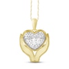 Thumbnail Image 3 of Diamond Hand Heartbeat Pendant 1/20 ct tw Round-cut 10K Yellow Gold