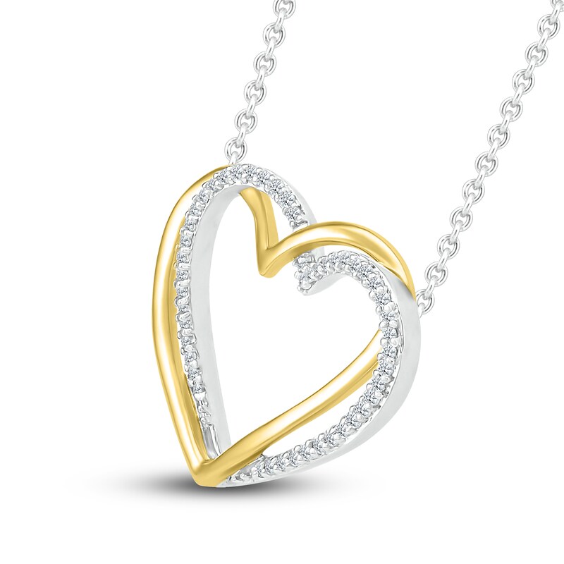Diamond Heart Necklace 1/10 ct tw Round-cut 10K Yellow Gold & Sterling Silver 18"