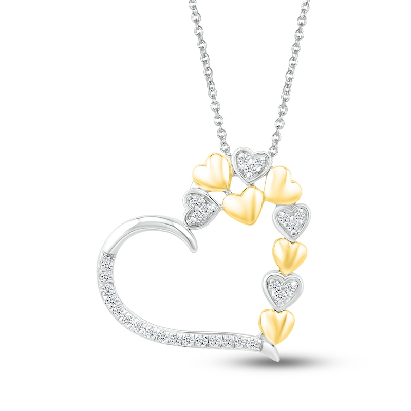 Diamond Heart Necklace 1/8 ct tw Round-cut 10K Yellow Gold & Sterling ...