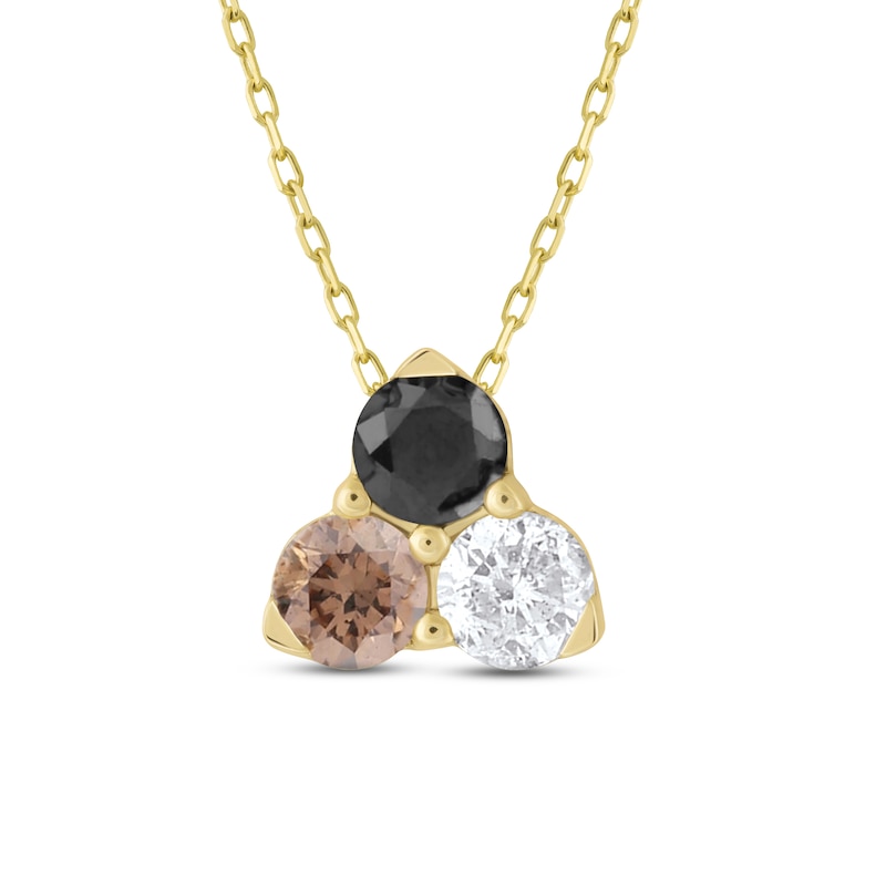 Main Image 1 of Every Love Black, White & Brown Diamond Cluster Necklace 1/2 ct tw 10K Yellow Gold 18&quot;