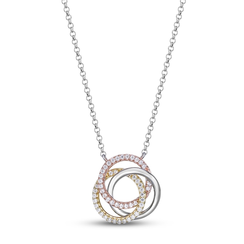 Main Image 1 of Diamond Three-Circle Necklace 1/4 ct tw Round-cut 10K Tri-Tone Gold 18&quot;