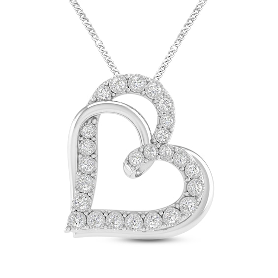 Diamond Heart Necklace 1/5 ct tw Round-cut Sterling Silver 19"