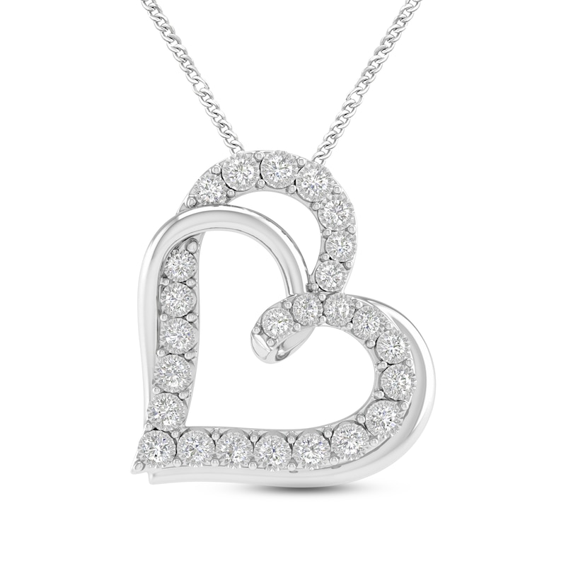 Main Image 1 of Diamond Heart Necklace 1/5 ct tw Round-cut Sterling Silver 19&quot;