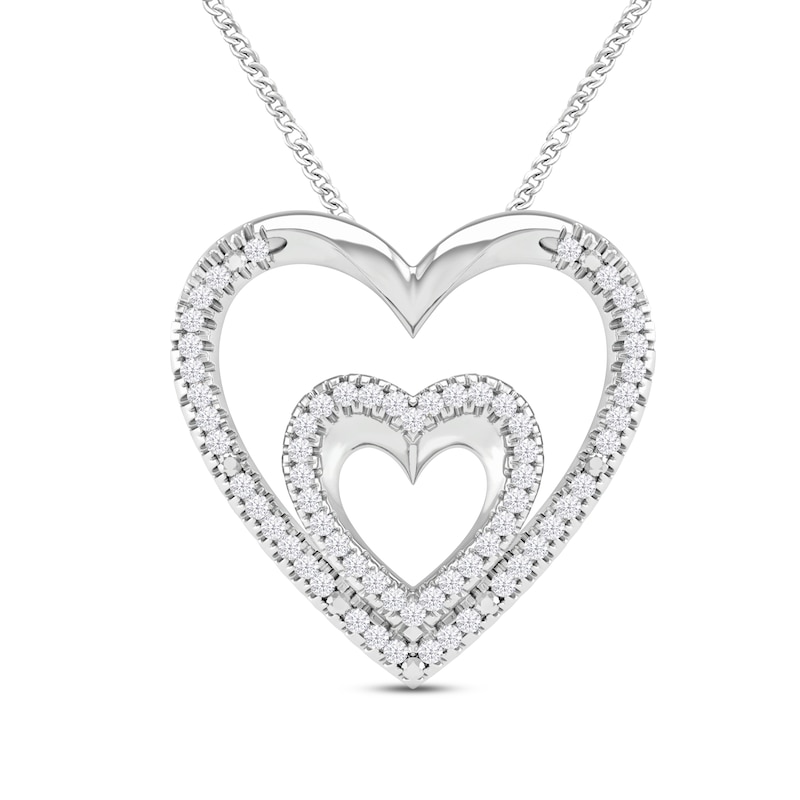 Main Image 1 of Diamond Heart Necklace 1/4 ct tw Round-cut Sterling Silver 19&quot;