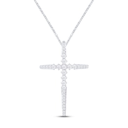 Diamond Cross Necklace 1/3 ct tw Round-cut Sterling Silver 19"