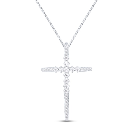 Diamond Cross Necklace 1/3 ct tw Round-cut Sterling Silver 19"