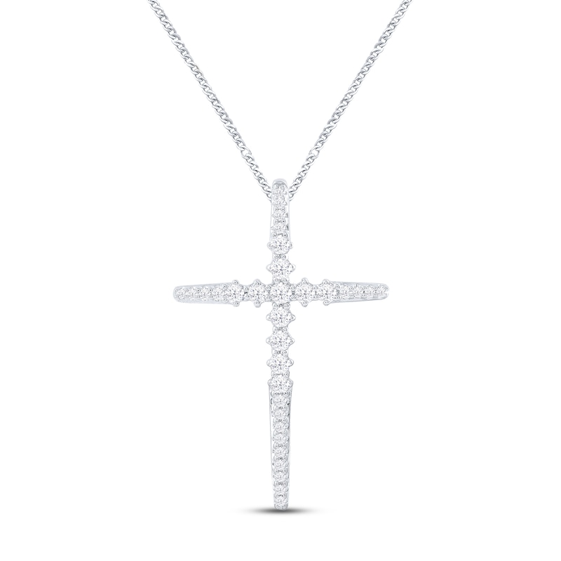 Diamond Cross Necklace 1/3 ct tw Round-cut Sterling Silver 19"