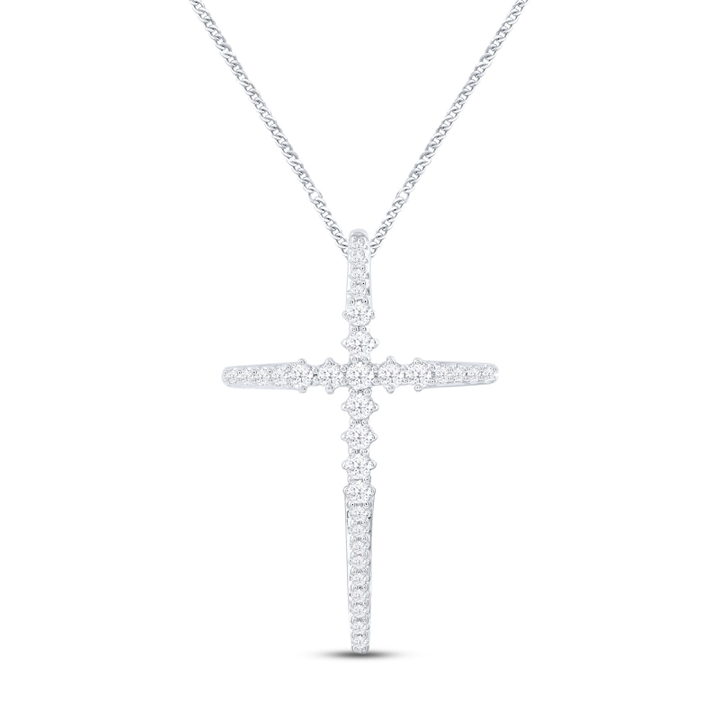 Main Image 1 of Diamond Cross Necklace 1/3 ct tw Round-cut Sterling Silver 19&quot;