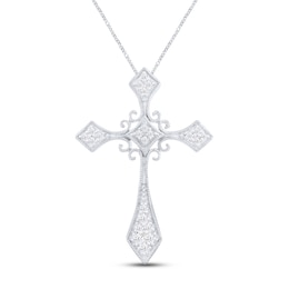 Diamond Cross Necklace 1/6 ct tw Round-cut Sterling Silver 19"