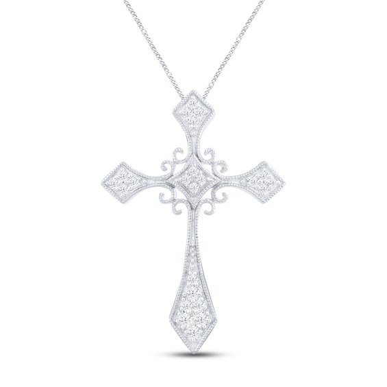 Diamond Cross Necklace 1/6 ct tw Round-cut Sterling Silver 19"