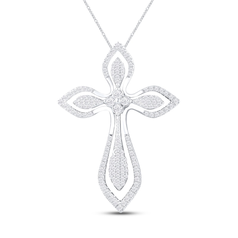 Diamond Cross Necklace 1/2 ct tw Round-cut Sterling Silver 19"