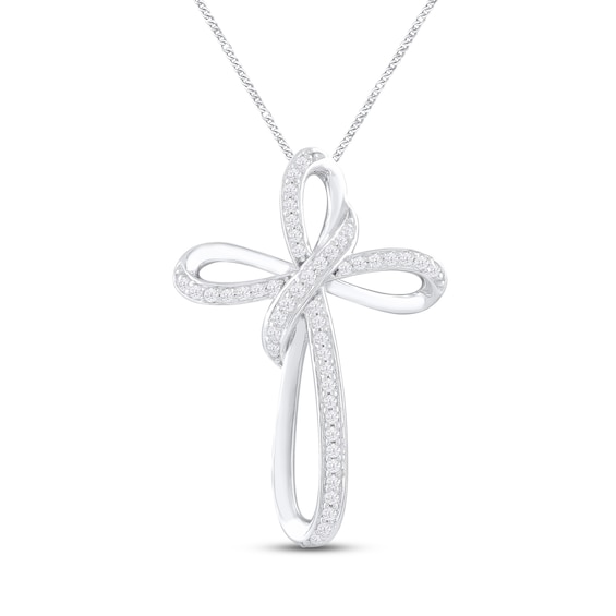 Diamond Cross Necklace 1/6 ct tw Round-cut Sterling Silver 19"