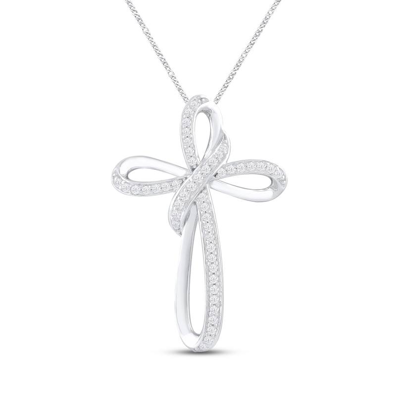 Diamond Cross Necklace 1/6 ct tw Round-cut Sterling Silver 19"