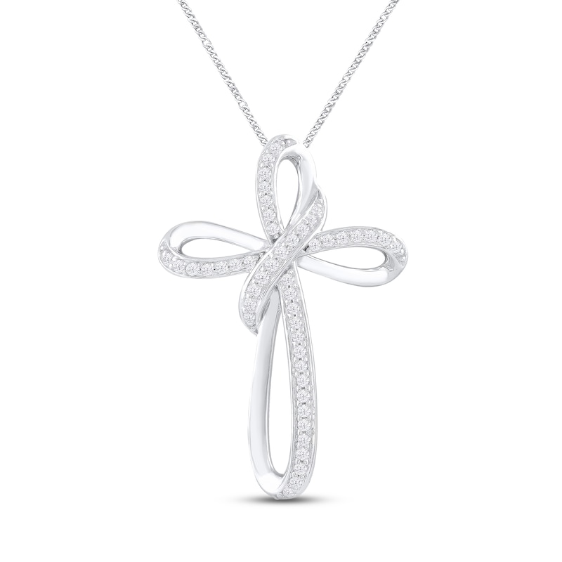 Main Image 1 of Diamond Cross Necklace 1/6 ct tw Round-cut Sterling Silver 19&quot;