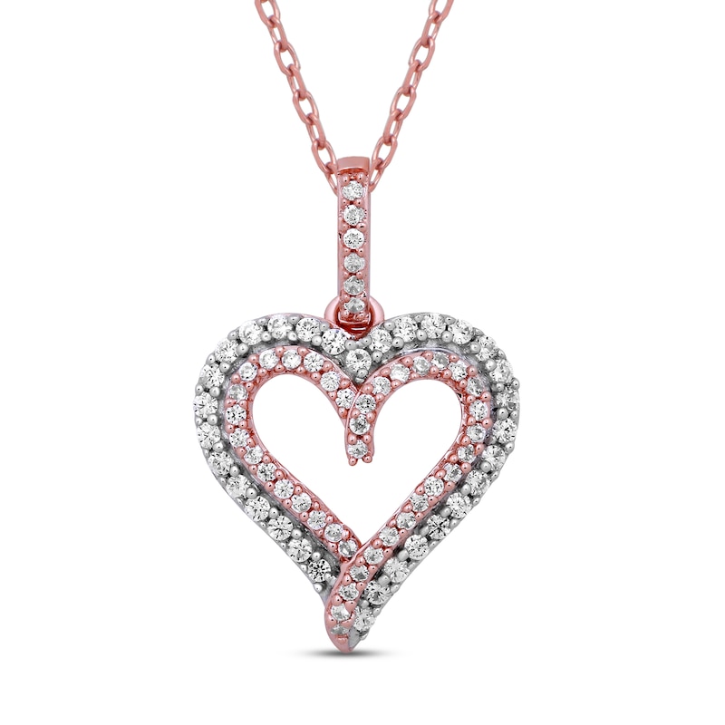 Diamond Heart Necklace 1/4 ct tw Round-cut 10K Rose Gold 18"