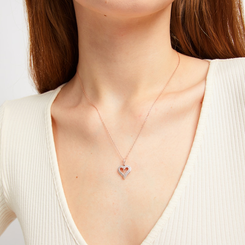 Main Image 2 of Diamond Heart Necklace 1/4 ct tw Round-cut 10K Rose Gold 18&quot;