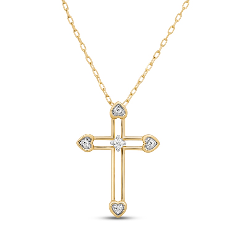 Main Image 1 of Diamond Heart Cross Necklace 1/20 ct tw Round-cut 10K Yellow Gold 18&quot;