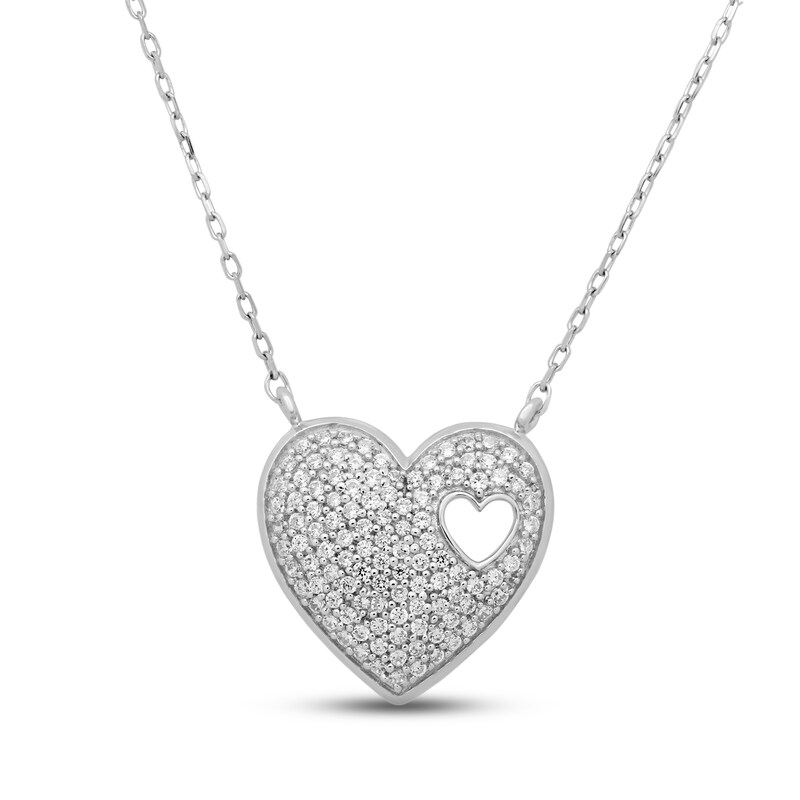 Diamond Heart Necklace 1/3 ct tw Round-cut Sterling Silver 18"