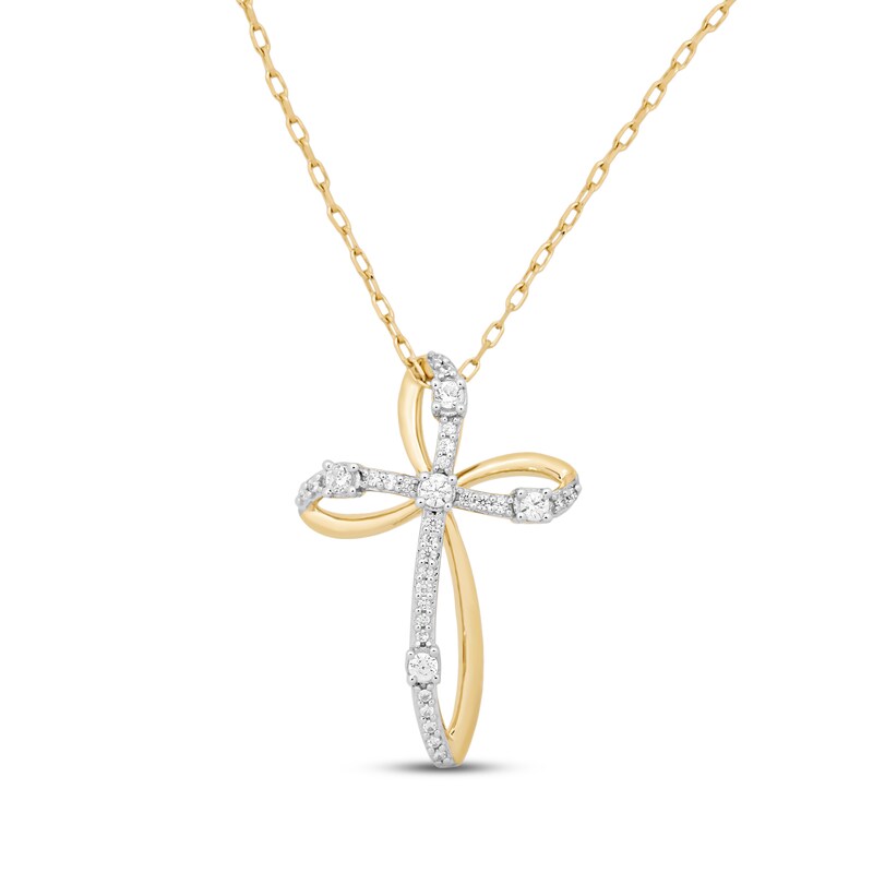 Diamond Cross Necklace 1/5 ct tw Round-cut 10K Yellow Gold 18"