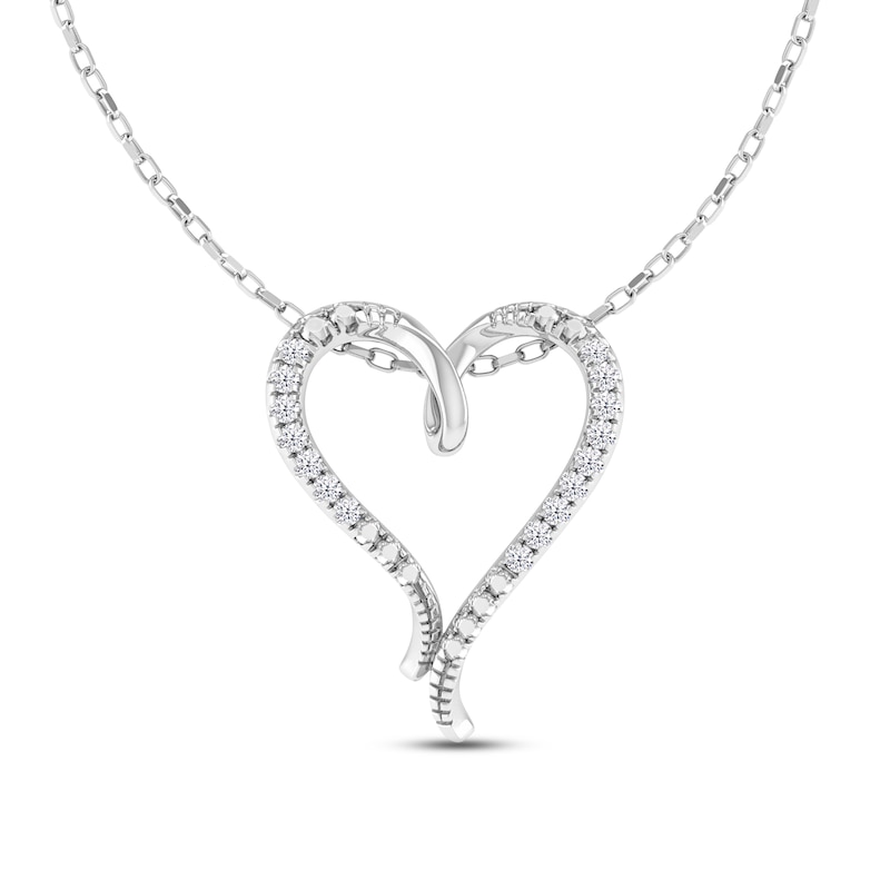 Diamond Accent Heart Necklace Round-cut Sterling Silver 18"