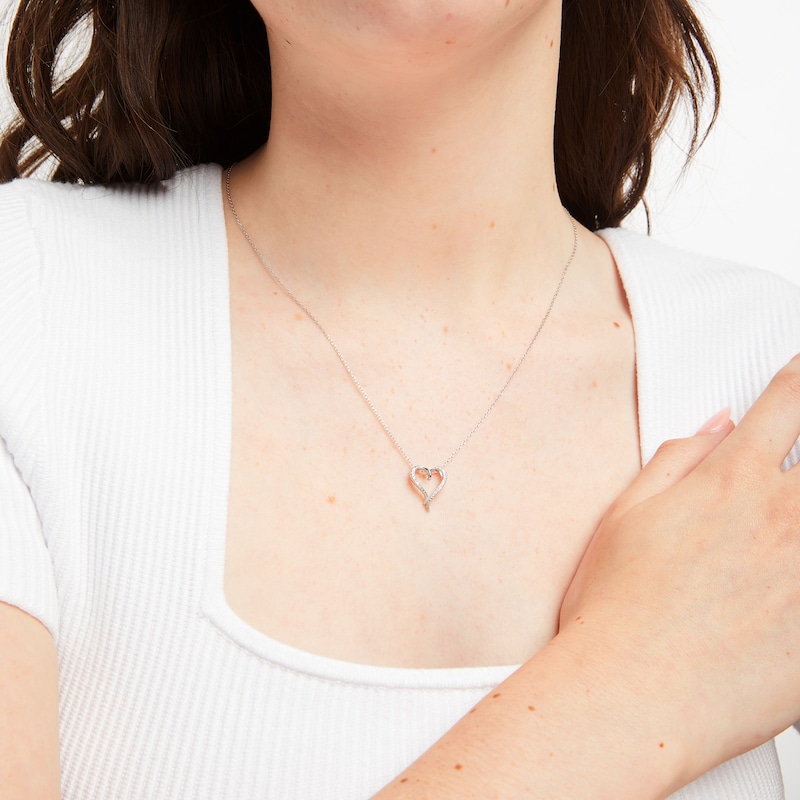 Main Image 2 of Diamond Accent Heart Necklace Round-cut Sterling Silver 18&quot;