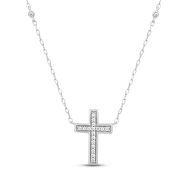 Diamond Cross Choker Necklace 1/10 ct tw Round-cut Sterling Silver 14&quot;