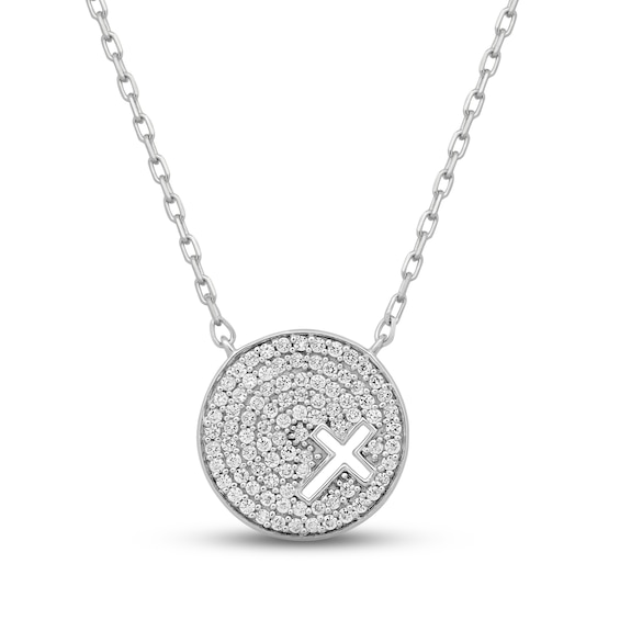 Diamond Circle Cross Necklace 1/5 ct tw Round-cut 10K White Gold 18"