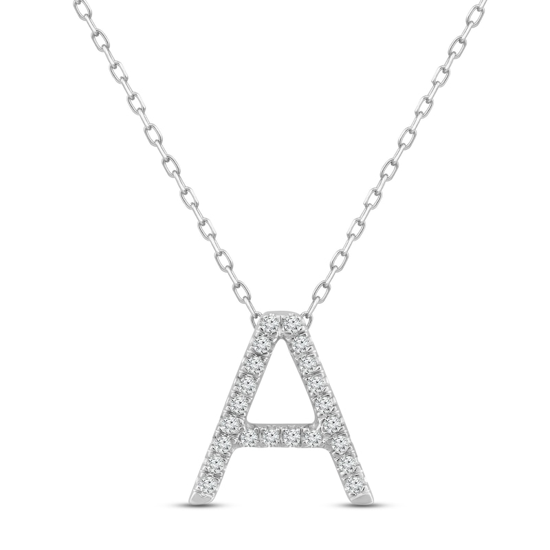 Main Image 1 of Diamond Letter A Necklace 1/10 ct tw Round-cut Sterling Silver 18&quot;
