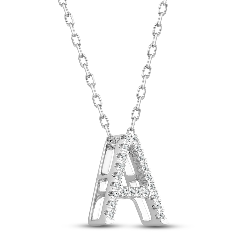 Diamond Letter A Necklace 1/10 ct tw Round-cut Sterling Silver 18"