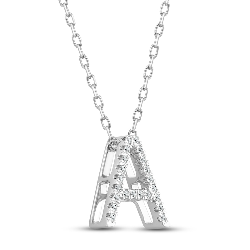 Main Image 2 of Diamond Letter A Necklace 1/10 ct tw Round-cut Sterling Silver 18&quot;