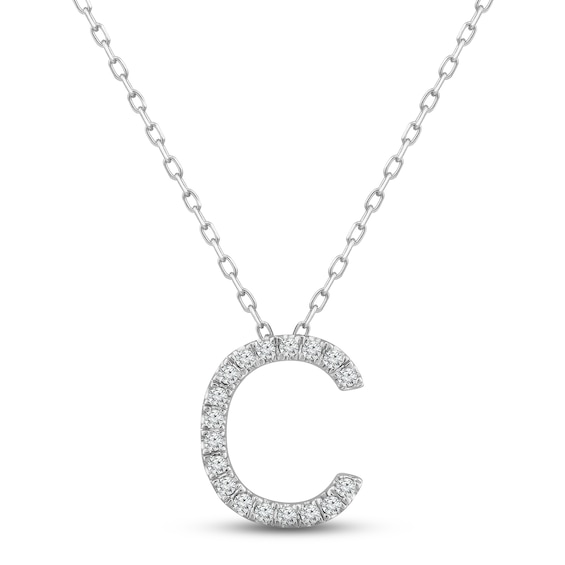 Diamond Letter C Necklace 1/10 ct tw Round-cut Sterling Silver 18"