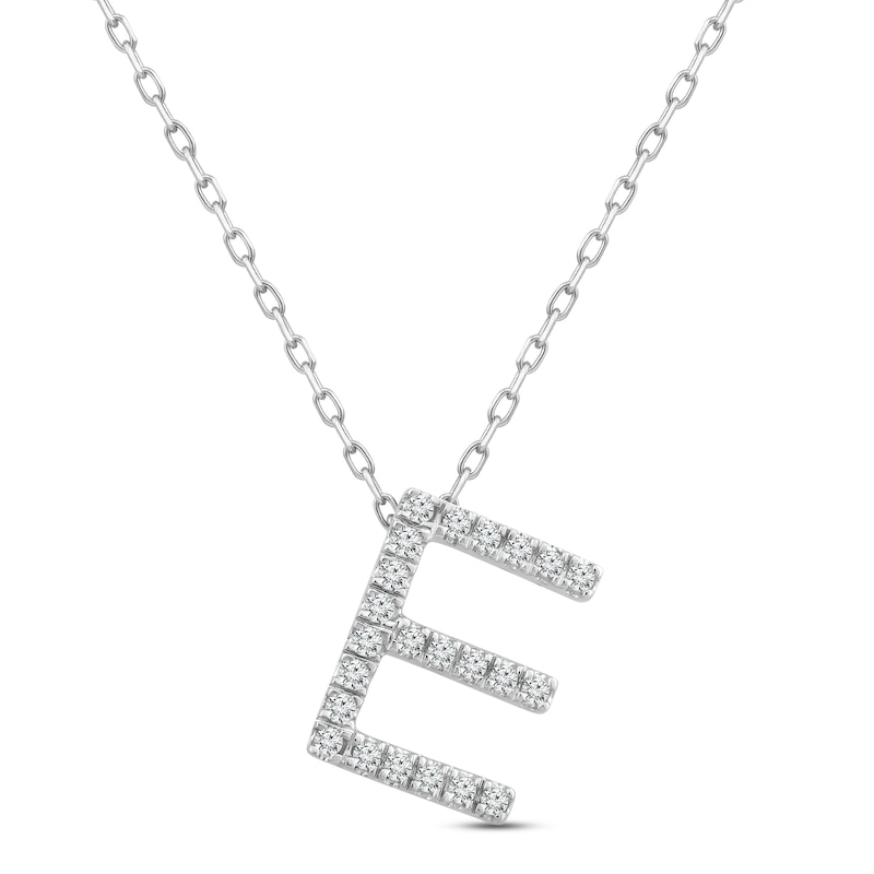 Main Image 1 of Diamond Letter E Necklace 1/8 ct tw Round-cut Sterling Silver 18&quot;