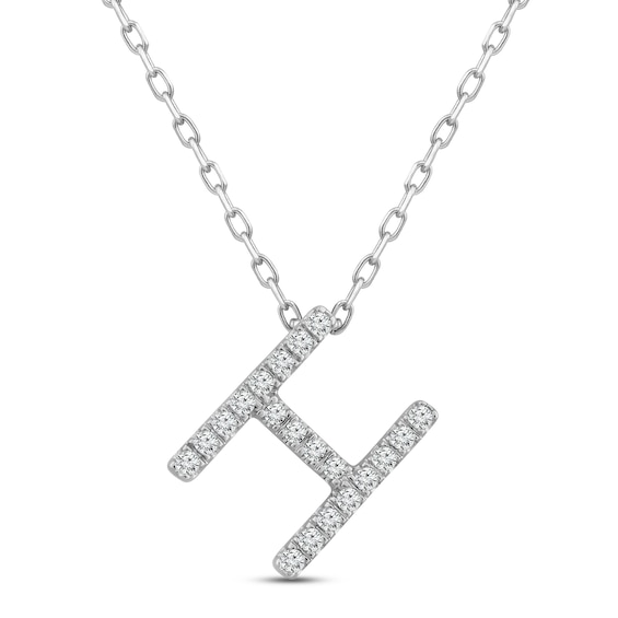 Diamond Letter H Necklace 1/8 ct tw Round-cut Sterling Silver 18"