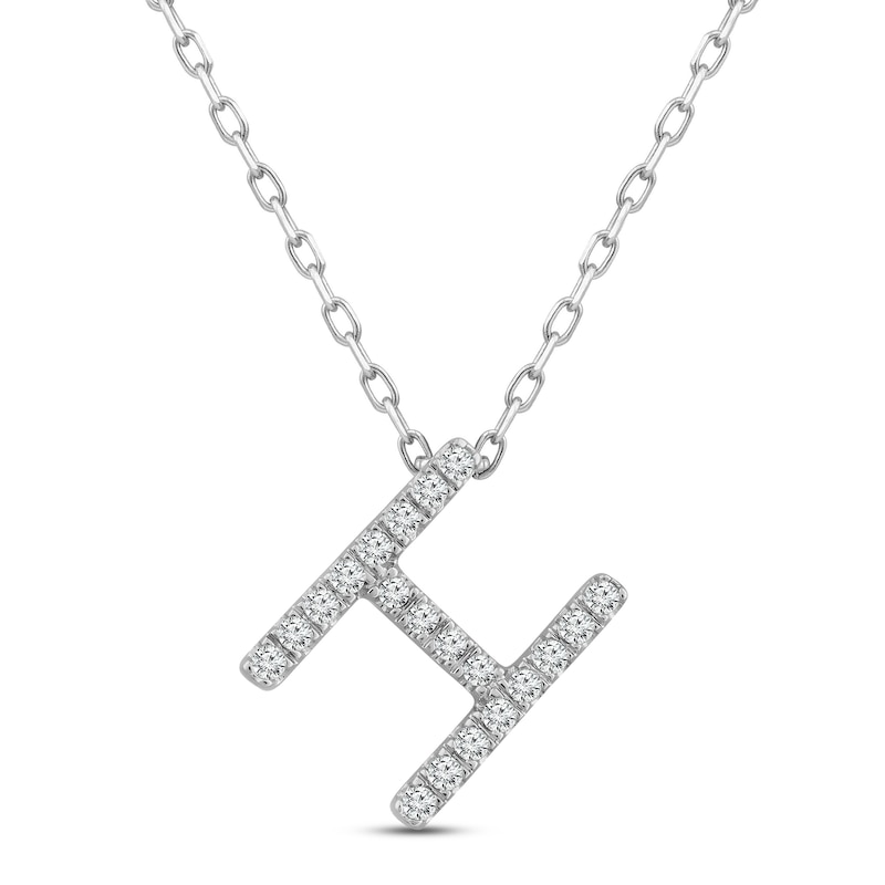 Diamond Letter H Necklace 1/8 ct tw Round-cut Sterling Silver 18" with 360