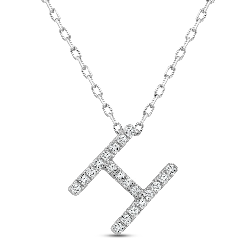 Main Image 1 of Diamond Letter H Necklace 1/8 ct tw Round-cut Sterling Silver 18&quot;