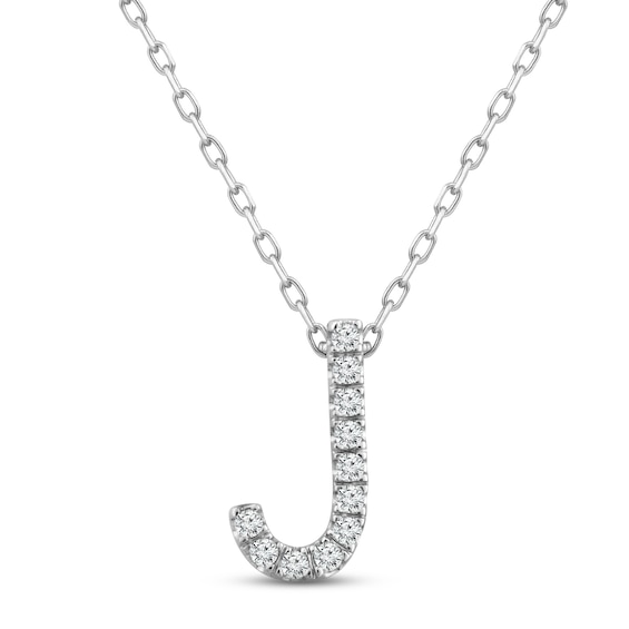 Diamond Letter J Necklace 1/15 ct tw Round-cut Sterling Silver 18"