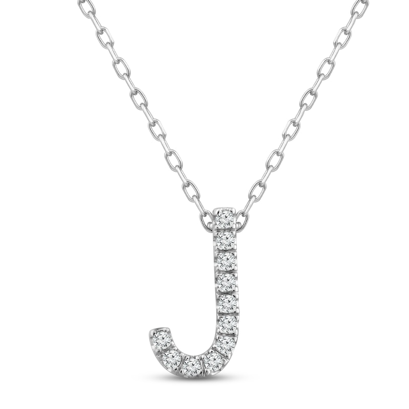 Diamond Letter J Necklace 1/15 ct tw Round-cut Sterling Silver 18" with 360