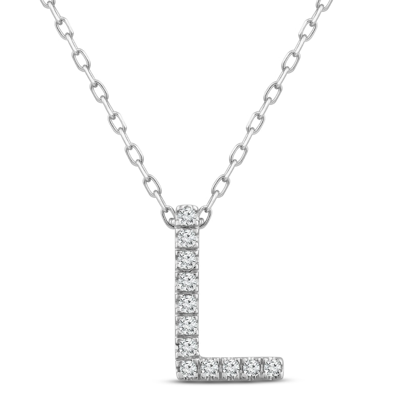 Diamond Letter L Necklace 1/15 ct tw Round-cut Sterling Silver 18