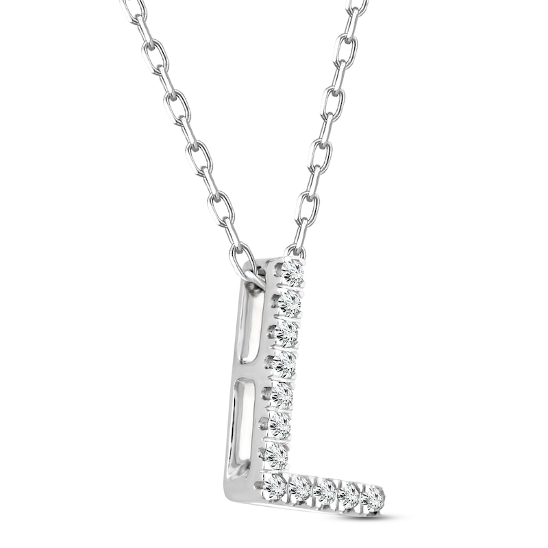 Main Image 2 of Diamond Letter L Necklace 1/15 ct tw Round-cut Sterling Silver 18&quot;