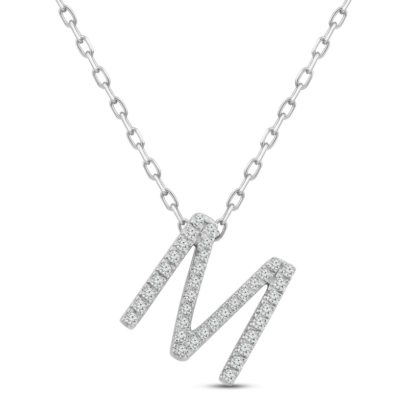 Main Image 1 of Diamond Letter M Necklace 1/8 ct tw Round-cut Sterling Silver 18&quot;
