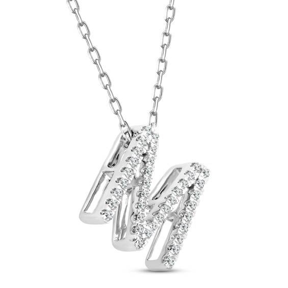 Thumbnail Image 2 of Diamond Letter M Necklace 1/8 ct tw Round-cut Sterling Silver 18"