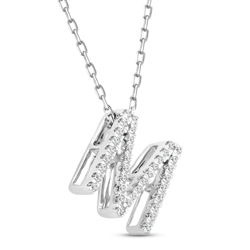 Main Image 2 of Diamond Letter M Necklace 1/8 ct tw Round-cut Sterling Silver 18&quot;