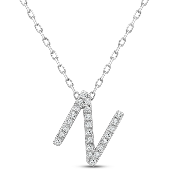 Diamond Letter N Necklace 1/8 ct tw Round-cut Sterling Silver 18"