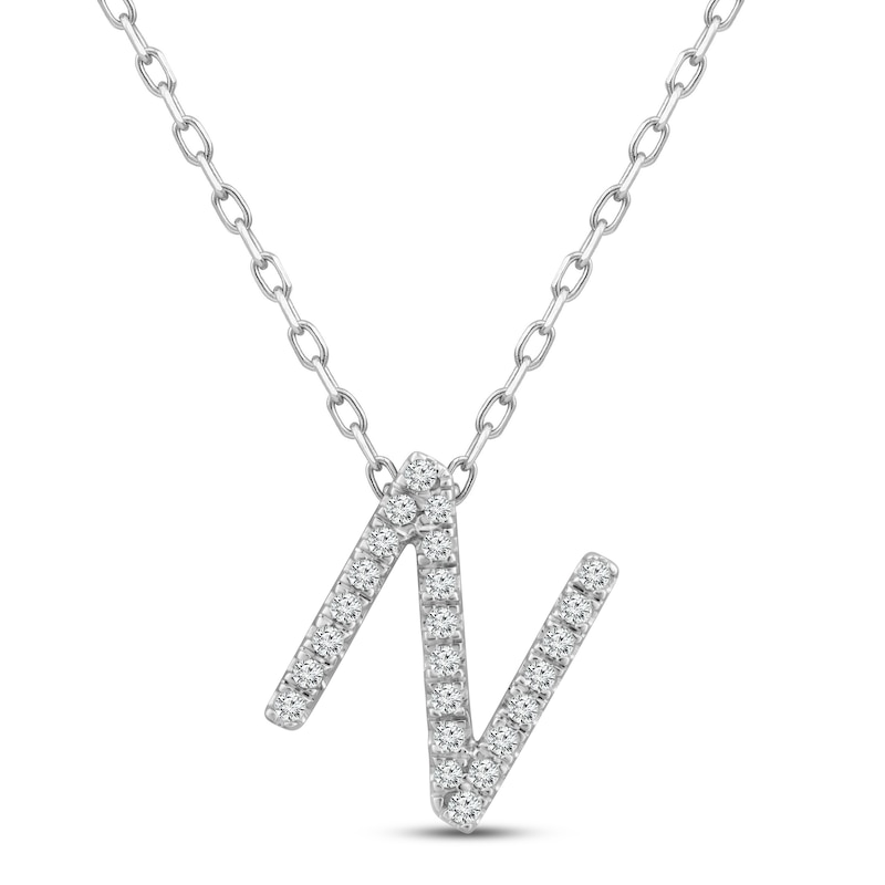Main Image 1 of Diamond Letter N Necklace 1/8 ct tw Round-cut Sterling Silver 18&quot;