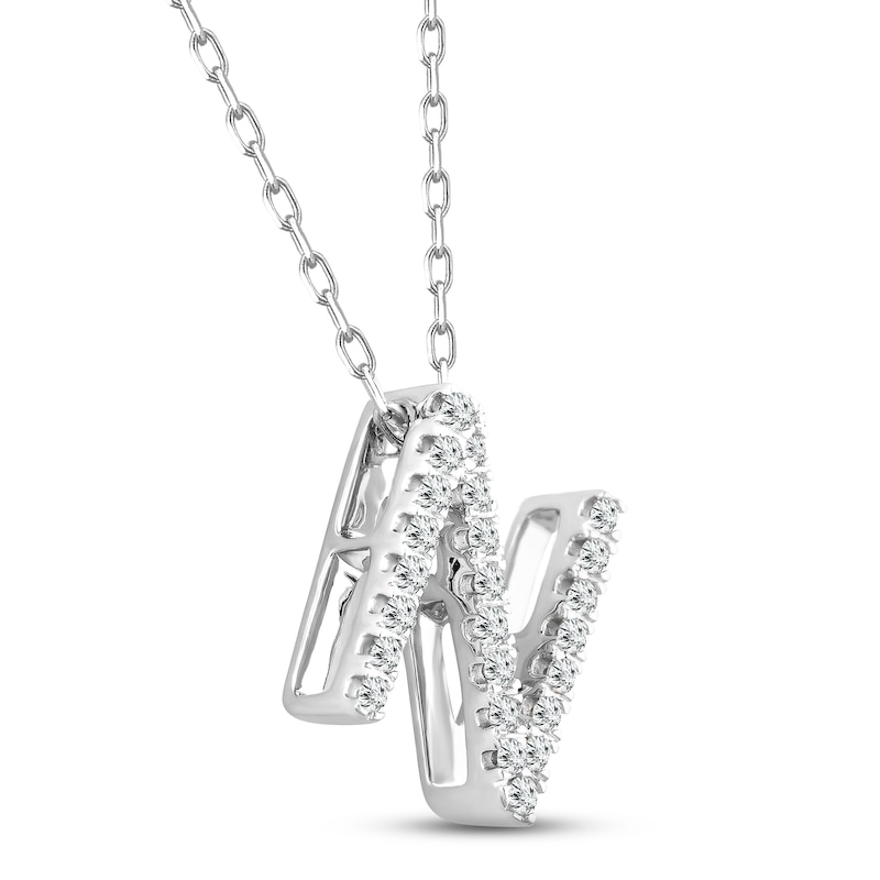Diamond Letter N Necklace 1/8 ct tw Round-cut Sterling Silver 18"