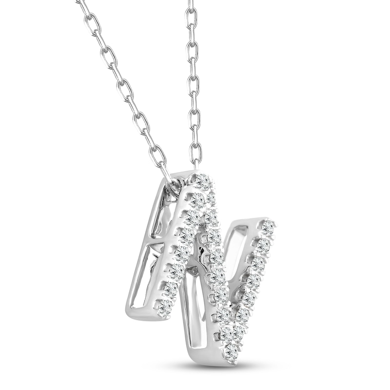 Main Image 2 of Diamond Letter N Necklace 1/8 ct tw Round-cut Sterling Silver 18&quot;