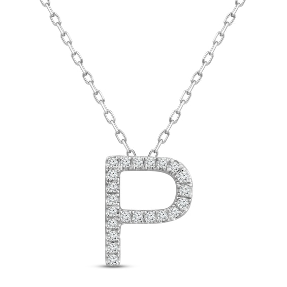 Diamond Letter P Necklace 1/10 ct tw Round-cut Sterling Silver 18"