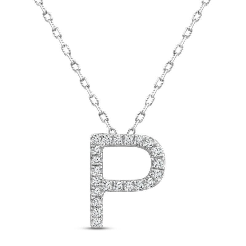 Main Image 1 of Diamond Letter P Necklace 1/10 ct tw Round-cut Sterling Silver 18&quot;