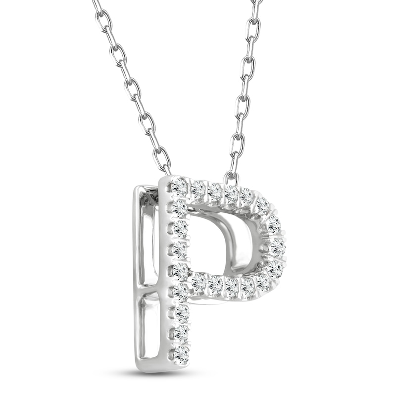 Main Image 2 of Diamond Letter P Necklace 1/10 ct tw Round-cut Sterling Silver 18&quot;
