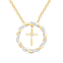 Circle of Gratitude Diamond Cross Necklace 1/10 ct tw Round-cut 10K Yellow Gold